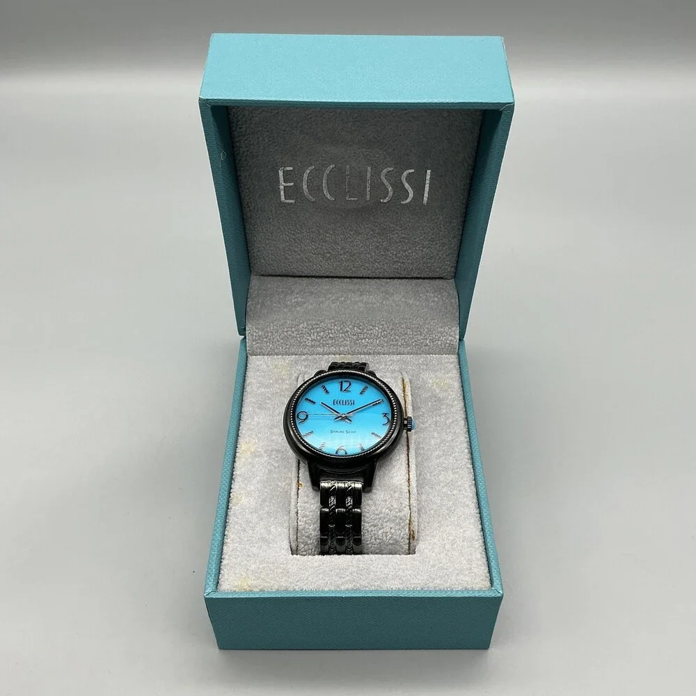 Ecclissi 33822 Womens Watch 36mm Blue Dial Sterling Silver in Box New Battery